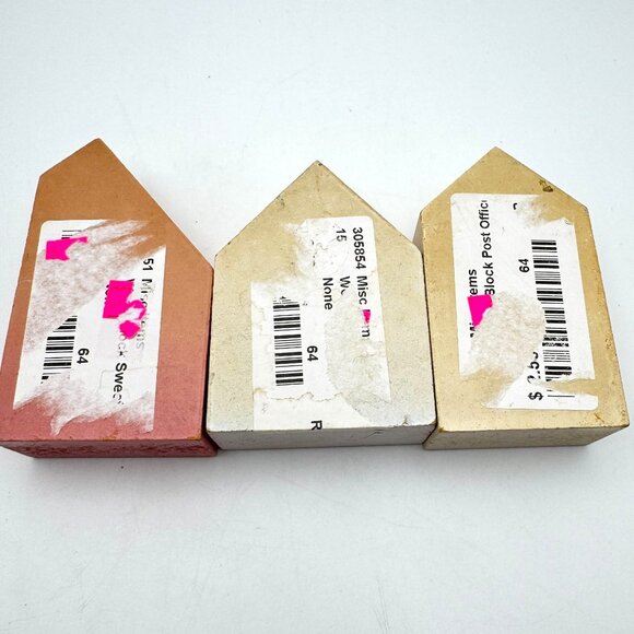 Hand-Painted Wooden Village House Decor Blocks Set Of 3 Vintage - Picture 6 of 7